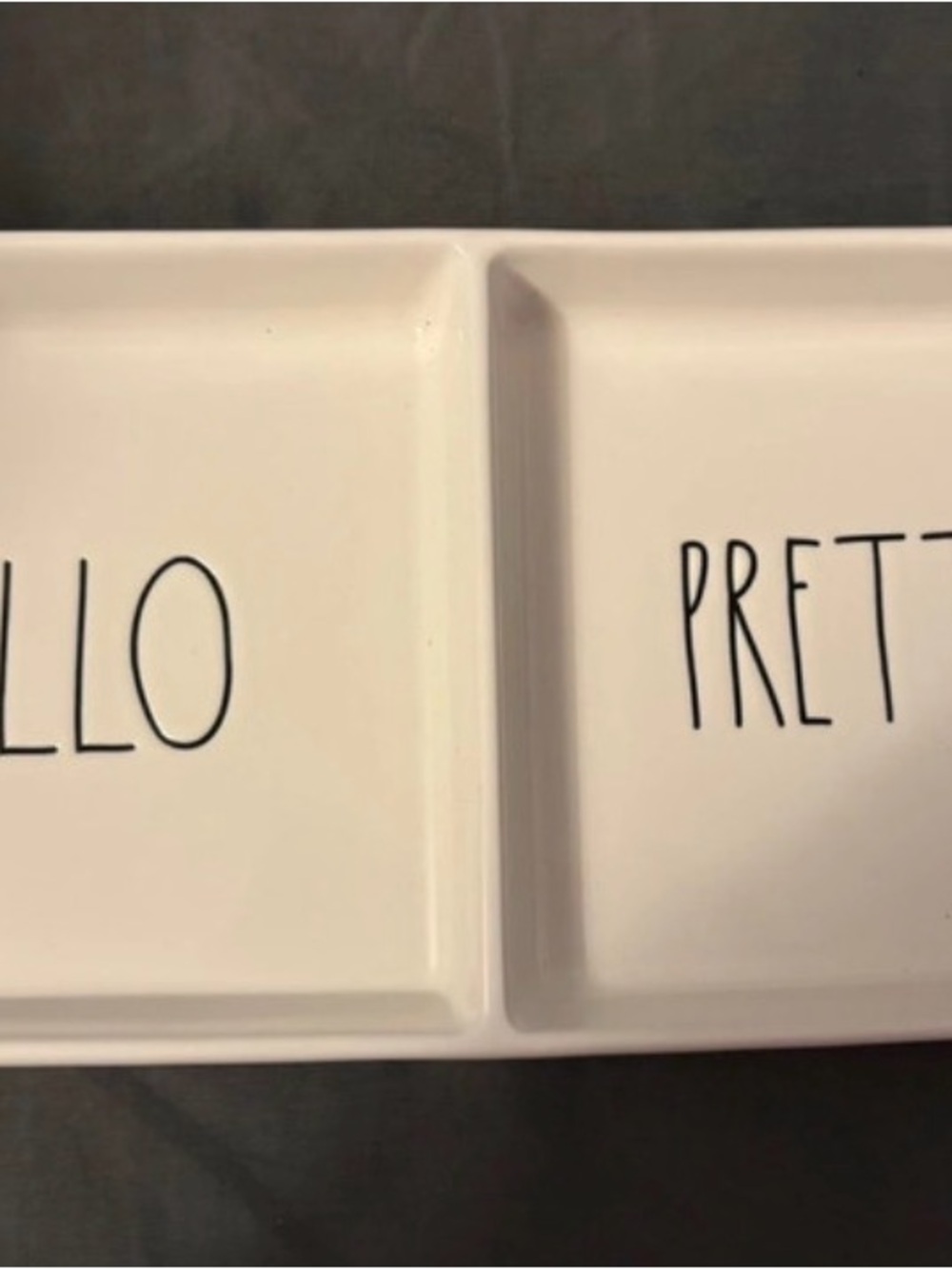 Rae Dunn White Ceramic Divided Trinket Dish - Hello / Pretty